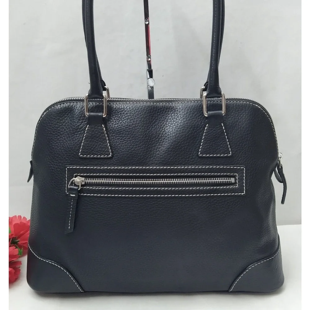 Dooney & Bourke Black Pebbled Leather Double Handles Zipper Satchel Shoulder Bag